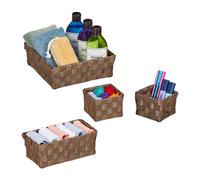 Relaxdays, Set of 4, 3, Woven, Plastic, Metal Frame, Bathroom Baskets, Storage Box, Brown, Various sizes