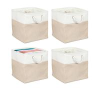 Relaxdays Storage Basket, Set of 4, Linen, with Rope Handles, 30x30x30 cm, for Clothes and Toys, Shelf Box, Beige/White