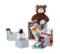 Relaxdays Storage Basket Set of 4, Wicker Look, Stackable Organiser Bins, PP & Plastic Boxes, Grey, H x W x D: 10.5 x 28.5 x 28.5 cm