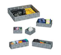 Relaxdays, Set of 6, in 4, Woven, Plastic, Metal Frame, Bathroom Baskets, Storage Box, Grey, Iron, Various sizes