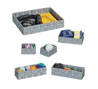 Relaxdays Storage Basket, Set of 6, in 4 Sizes, Woven, Plastic, Metal Frame, Bathroom Baskets, Storage Box, Grey