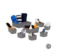 Relaxdays Storage Basket Set of 8, Wicker Look, Organiser Bins, Stackable Plastic Organiser Boxes, White/Black