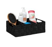 Relaxdays Storage Basket with Compartments, Bathroom Cosmetics Bin, Box, Handles, HWD: 10x32x21 cm, Black, PP, Metal, Pack of 1