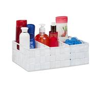 Relaxdays Storage Basket with Compartments, Bathroom Cosmetics Bin, Box, Handles, HWD: 10x32x21 cm, White, 10 x 32 x 21 cm