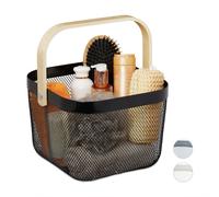 Relaxdays Storage Basket, with Handle, Clothes, Deco, Steel & Wood, Utensil Basket, HBT: 17.5 x 26 x 24.5 cm, Black