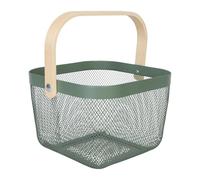 Relaxdays Storage Basket with Handle, Steel & Wood, Upholstery and Utensil Organizer, 17.5 x 26 x 24.5 cm