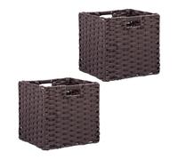 Relaxdays Storage Baskets, Set of 2, Wicker Design, Folding Cubes, 31x32x30 cm, Shelf Organiser Boxes, Plastic, Brown, Iron