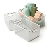 Relaxdays storage baskets, set of 3, 3 sizes, metal mesh, handles, bathroom, children's room, living room, white