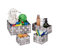 Relaxdays Storage Baskets, Set of 4, 3 Sizes, Wooden Look, Woven, for Wardrobe & Shelves, Plastic, 10.5x23x23 cm, Grey