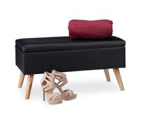 Relaxdays Hallway Storage Bench, 40L, Padded Faux Leather Trunk, Wooden Legs, HxWxD: 40 x 80 x 39.5 cm, Black