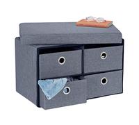 Relaxdays Storage Bench, 4 Drawers, Padded Stool for Home, Foldable, HxWxD: 39 x 60 x 38 cm, Grey, Fibreboard