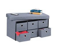 Relaxdays Storage Bench, 6 Drawers, Padded Stool for Home, Foldable, HxWxD: 39 x 76 x 38 cm, Grey