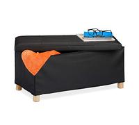 Relaxdays Storage Bench, Leather Cover, Wooden Feet, H x W x D: approx. 35 x 76 x 37 cm, Black