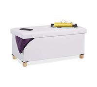 Relaxdays Storage Bench, Leather Cover, Wooden Feet, H x W x D: approx. 35 x 76 x 37 cm, White