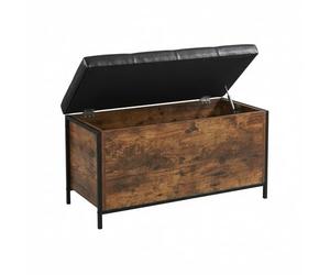 Relaxdays Storage Bench, Upholstered Faux Leather, Industrial Style, 50x80x40 cm, Dark Brown/Black