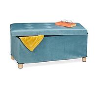 Relaxdays Storage Bench, Velvet Cover, Wooden Feet, H x W x D: approx. 34 x 76 x 38 cm, Turquoise, Fibreboard
