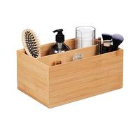 Relaxdays Storage Box, 2 Compartments, Stackable, Dimensions H x W x D: 14 x 30 x 20 cm, Bamboo, Natural