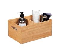 Relaxdays Storage Box, 2 Compartments, Stackable, Handles, H x W x D: 14 x 30 x 20 cm, Bamboo, Natural