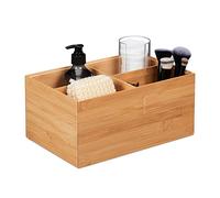 Relaxdays Storage Box, 4 Compartments, Stackable, Dimensions H x W x D: 14 x 30 x 20 cm, Bamboo, Natural
