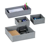 Relaxdays Storage Box, Drawer Set, 4-Piece Organiser for Wardrobe, Office Desk, Closet Space, 3 Different Sizes, Grey, Polyester, 10 x 35 x 33 cm