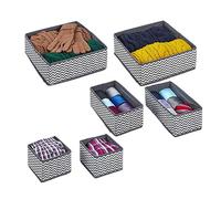 Relaxdays Storage Box, Drawer Set, 6 Piece Laundry Organiser for Wardrobe, Space, Closet, 3 Different Sizes, Grey/White, Cardboard, 12 x 28 x 28 cm