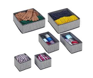 Relaxdays Storage Box, Drawer Set, 6 Piece Laundry Organiser for Wardrobe, Space, Closet, 3 Different Sizes, Grey/White, Cardboard, 12 x 28 x 28 cm