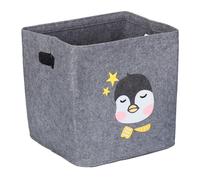 Relaxdays Storage Box for Kids, Penguin Design, Toy Basket Made of Felt, Foldable, HxWxD: 33 x 33 x 33 cm, Grey