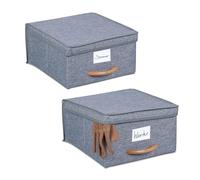 Relaxdays Storage Box Set of 2, 12 l each, Foldable Fabric Organiser with Lid, Basket, Handle, 16 x 30 x 32.5 cm, Grey, Polyester