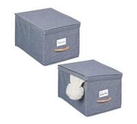 Relaxdays Storage Box Set of 2, 27 l each, Foldable Fabric Organiser with Lid, Basket, Handle, 25 x 30 x 42.5 cm, Grey, Polyester