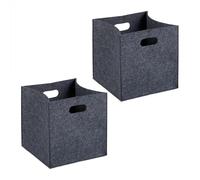 Relaxdays Storage Box, Set of 2, Foldable Organisers, HWD: 30 x 30 x 30 cm, Grip Holes, Made of Felt, Anthracite