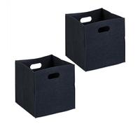 Relaxdays Storage Box, Set of 2, Foldable Organisers, HWD: 30 x 30 x 30 cm, Grip Holes, Made of Felt, Black