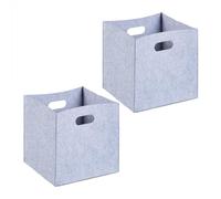 Relaxdays Storage Box, Set of 2, Foldable Organisers, HWD: 30 x 30 x 30 cm, Grip Holes, Made of Felt, Grey