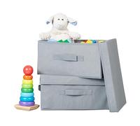 Relaxdays Storage Box Set of 2, Foldable Shelf Bins, HWD: 17 x 23 x 33 cm, with Lid, Non-Woven Fabric Containers, Grey, Cardboard