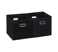 Relaxdays Storage Box Set of 2, No Lids, With Handles, Folding, Square Shelf Bins, 30 x 30 x 30 cm, Black, Polyester