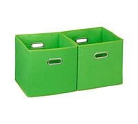 Relaxdays Storage Box Set of 2, No Lids, With Handles, Folding, Square Shelf Bins, 30 x 30 x 30 cm, Green