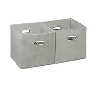 Relaxdays Storage Box Set of 2, No Lids, With Handles, Folding, Square Shelf Bins, 30 x 30 x 30 cm, Grey