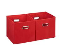 Relaxdays Storage Box Set of 2, No Lids, With Handles, Folding, Square Shelf Bins, 30 x 30 x 30 cm, Red