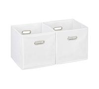Relaxdays Storage Box Set of 2, No Lids, With Handles, Folding, Square Shelf Bins, 30 x 30 x 30 cm, White