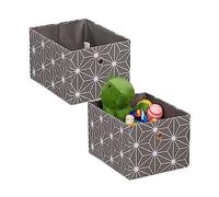 Relaxdays Storage Box, Set of 2, Rectangular Fabric Basket, Container without Lid, HxWxD: 16 x 20 x 25 cm, Grey/White, Linen