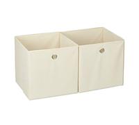 Relaxdays Storage Box Set of 2, Square, Shelf Storage Basket, Square Bins 30x30x30 cm, Beige