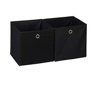 Relaxdays Box Set of 2, Shelf Storage Basket, Square Bins 30x30x30 cm, Black, Polyester, Cardboard, 30 x 30 x 30 cm