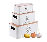 Relaxdays Storage Box Set of 3 for Potatoes, Onions, Garlic, Metal, White, 19 x 33 x 15 cm