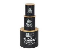 Relaxdays Storage Box Set of 3 for Potatoes, Onions, Garlic | Steel Kitchen Containers with Lids | 20.5x22.5x22.5 cm Bla