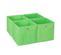 Relaxdays Storage Box Set of 4, Foldable Shelf Baskets, HBD: 30x30x30 cm, Handle Holes, Foldable Organiser Bins, Green