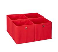 Relaxdays Storage Box Set of 4, Shelf Baskets, HBD: 30x30x30 cm, Handle Holes, Foldable Organiser Bins, Red, Polyester, 30 x 30 x 30 cm
