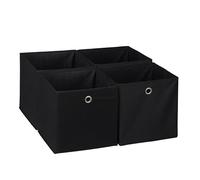 Relaxdays Storage Box Set of 4, Foldable Shelf Baskets, HBD: 30x30x30 cm, Handle Holes, Foldable Organiser Bins, Black