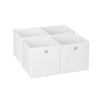 Relaxdays Storage Box Set of 4, Foldable Shelf Baskets, HBD: 30x30x30 cm, Handle Holes, Foldable Organiser Bins, White