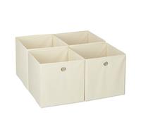 Relaxdays Storage Box Set of 4, Shelf Baskets, HBD: 30x30x30 cm, Handle Holes, Foldable Organiser Bins, Beige, Polyester, 30 x 30 x 30 cm