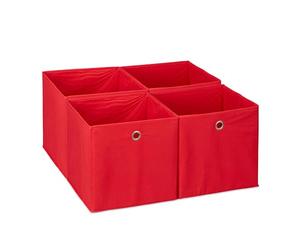 Relaxdays Storage Box Set of 4, Foldable Shelf Baskets, HBD: 30x30x30 cm, Handle Holes, Foldable Organiser Bins, Red