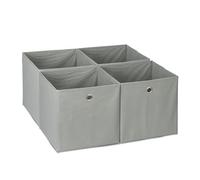Relaxdays Storage Box Set of 4, Shelf Baskets, HBD: 30x30x30 cm, Handle Holes, Foldable Organiser Bins, Grey, Polyester, 30 x 30 x 30 cm